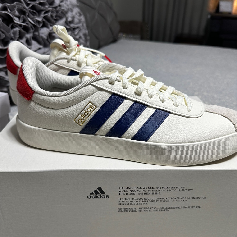 Adidas White and Blue Classic Sneakers
